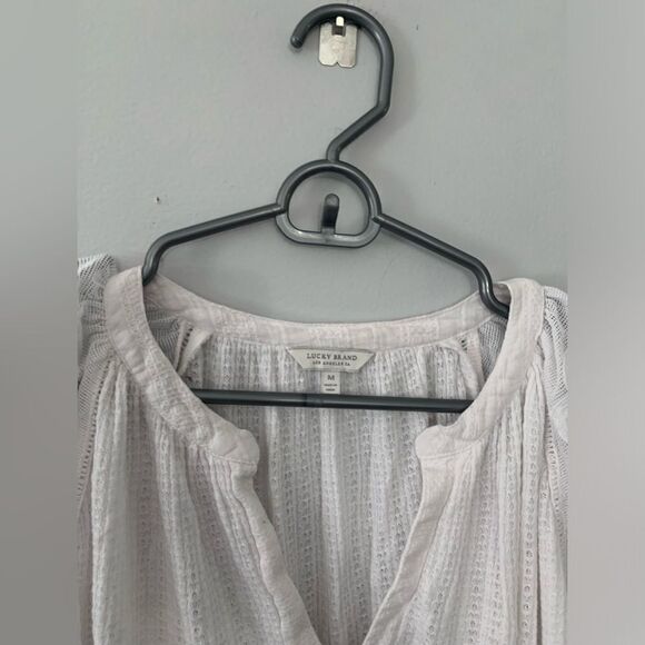 Lucky Brand Knit V-neck Short Sleeve Top Blouse Flowy Hippie Boho White Size M - Picture 3 of 8